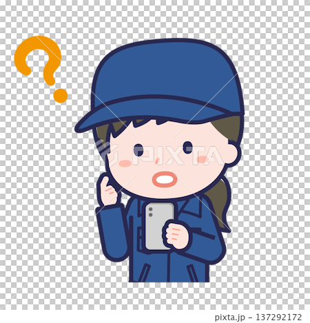 スマートフォンを使う「消防団員」の女性 137292172