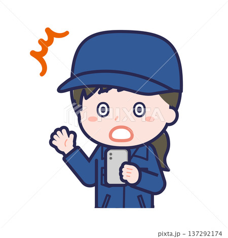スマートフォンを使う「消防団員」の女性 137292174
