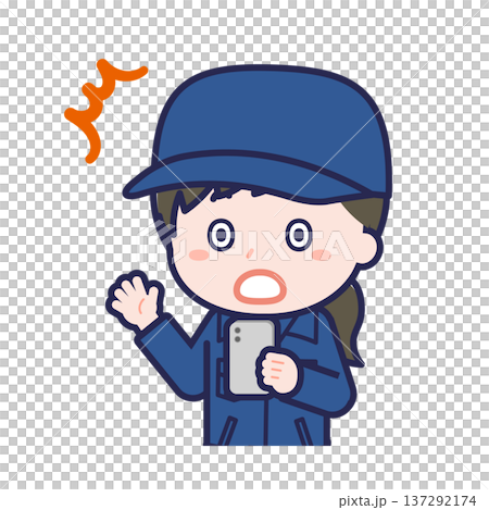 スマートフォンを使う「消防団員」の女性 137292174