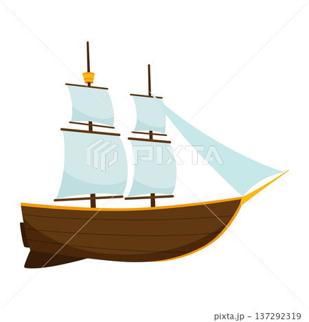 Yachts, sailboat or sailing ship. Cruise travel company icon design. Stylized cartoon pirate ship. Vector old vessels 137292319