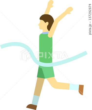 ゴールテープを切るランナーのイラスト 男性 ゴールテープを切るランナーのイラスト 男性 137292874