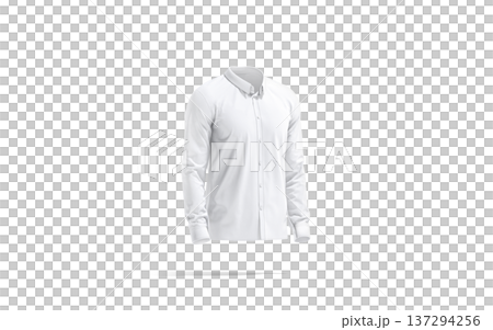 Blank white classic shirt mockup png, transparent background, 3d rendering. Empty elegant clothing for dress code mock up cut out. Clear classy garment with long sleeve for office outfit template. 137294256