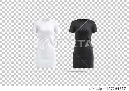 Blank black and white cloth dress mock up set png, transparent background, 3d rendering. Empty female evening wear or outfit mockup cut out. Clear textile basic or cocktail clothing template. Blank black and white cloth dress mock up set png, transparent background, 3d rendering. Empty female evening wear or outfit mockup cut out. Clear textile basic or cocktail clothing template. 137294257