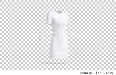 Blank white cloth dress mock up png, transparent background, 3d rendering. Empty model knitwear tee-shirt mockup, cut out. Clear women textile or cotton clothing for elegant catalog template. 137294259