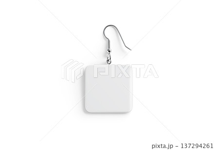 Blank white single square earring mockup png, transparent background, 3d rendering. Empty dangle retro accessory earrings mock up cut out. Clear female jewelry gemstone for ears beauty template. 137294261