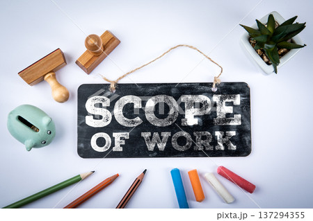 Scope Of Work Project Definition Concept On Hanging Chalkboard Sign Scope Of Work Project Definition Concept On Hanging Chalkboard Sign 137294355