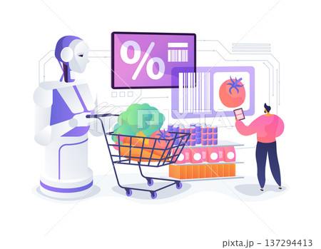 Personal Shopping Assistant Robot abstract concept vector illustration. Personal Shopping Assistant Robot abstract concept vector illustration. 137294413