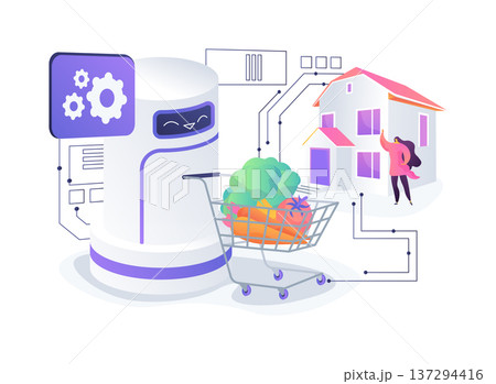 Automated Grocery Delivery Robot abstract concept vector illustration. 137294416