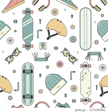 Skateboard Lifestyle Pattern with Riding Icons 137294491