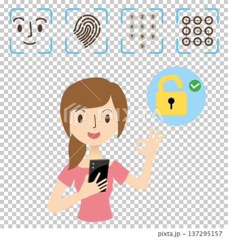 一名女子正在使用身份驗證解鎖她的智慧型手機。 137295157