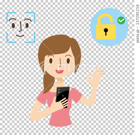 一名女子正在使用臉部辨識技術解鎖她的智慧型手機 137295158