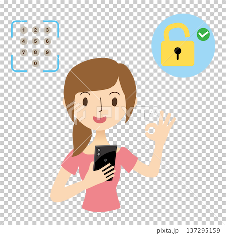 一名女子正在使用密碼解鎖她的智慧型手機 137295159