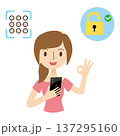 スマホのパターン認証でロック解除をする女性 137295160