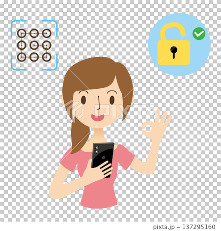 一名女子正在使用圖案解鎖她的智慧型手機 137295160