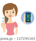 人差し指で指紋認証をする女性　スマートフォン承認イメージ 137295165