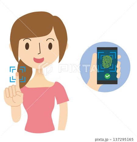 人差し指で指紋認証をする女性 スマートフォン承認イメージ 人差し指で指紋認証をする女性 スマートフォン承認イメージ 137295165