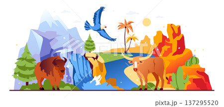 Wild American Landscapes - Colorful Flat Design Illustration Wild American Landscapes - Colorful Flat Design Illustration 137295520