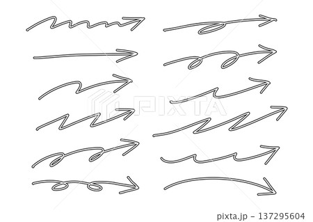 黒い枠線の手描き矢印ベクターイラストセット	 137295604