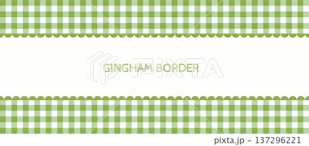 Green gingham vector border with scalloped edge and copy space for Easter cooking recipes, spring and summer minimal pastel background Green gingham vector border with scalloped edge and copy space for Easter cooking recipes, spring and summer minimal pastel background 137296221
