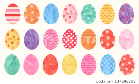 Colorful Easter eggs, vector paper shapes in different colors and textures, scrapbook graphic design elements for spring greeting cards, brochures and banners 137296255