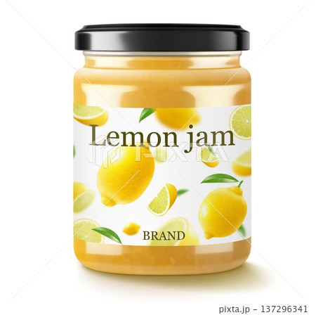 Lemon jam in glass jar and fresh lemons isolated on a white background. Glass of lemon marmalade design element. Lemon curd jar icon set. Realistic3d vector illustration. Lemon jam in glass jar and fresh lemons isolated on a white background. Glass of lemon marmalade design element. Lemon curd jar icon set. Realistic3d vector illustration. 137296341