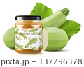 Pickled zucchini caviar in a glass jar isolated on white background. Homemade canned food. Realistic 3d vector illustration. Tasty and healthy vegetable preserves. Mockup of a jar 137296378