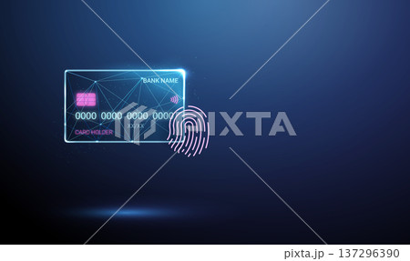 3d bank card with fingerprint symbol Biometric payment authentication, secure transaction authorization, identity verification, fraud prevention, digital banking protection concept 137296390