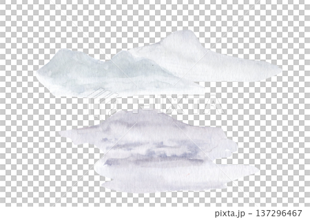 Soft watercolor mountain shapes in airy muted tones, minimalist landscape silhouettes isolated on white. Calm abstract scenery ideal for modern posters, branding, packaging and serene design layouts 137296467