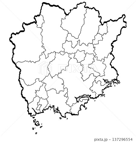 岡山県地図・市町村区分のイラスト (筆タッチ) シンプル 岡山県地図・市町村区分のイラスト (筆タッチ) シンプル 137296554