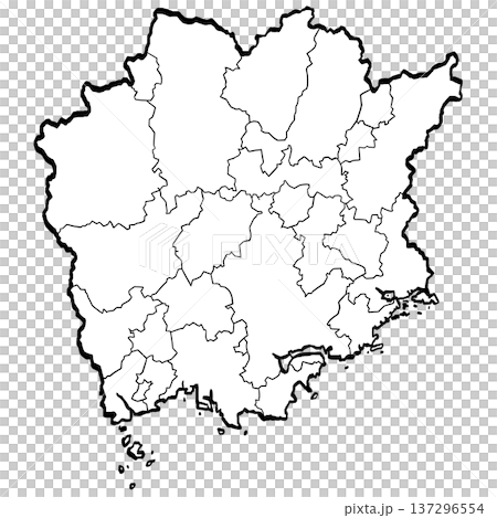 岡山縣地圖 - 市町劃分插圖（筆觸風格）簡易版 137296554