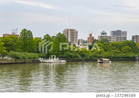 水辺の公園と遠くに見えるお城の風景 137296589
