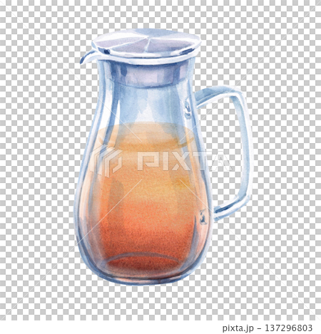 A watercolor illustration of chamomile tea in a jug. Perfect for designs related to natural beverages, spas, healthy lifestyles, restaurants, cafes, and eco-themes. A watercolor illustration of chamomile tea in a jug. Perfect for designs related to natural beverages, spas, healthy lifestyles, restaurants, cafes, and eco-themes. 137296803