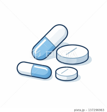 カプセルと錠剤のブルーフラットイラストFlat illustration of blue and w 137296963