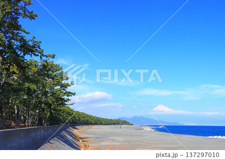 静岡県静岡市、三保の松原と富士山の風景 137297010