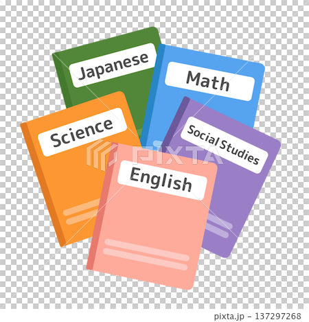 Illustration set of five English-language subject notebooks Illustration set of five English-language subject notebooks 137297268