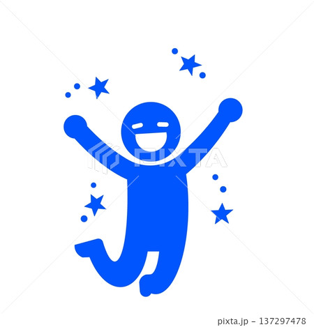 達成感と歓喜を表すジャンプする人のピクトグラム(青) 137297478