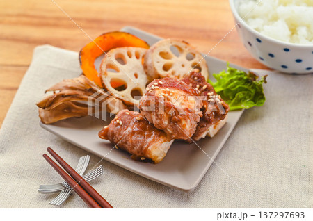 牛肉巻きと焼き野菜 137297693