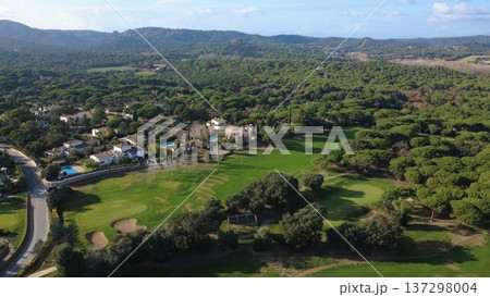 Aerial View of Green Golf Course Landscape 137298004