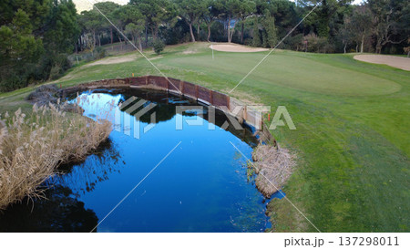 Aerial View of Green Golf Course Landscape 137298011