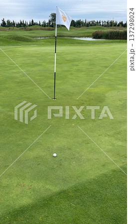 Aerial View of Green Golf Course Landscape 137298024