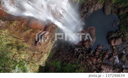 Cassilandia, Mato Grosso do Sul, Brazil - 04 05 2024: Cachoeira do Socorro waterfall aerial view 137298634