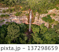Cassilandia, Mato Grosso do Sul, Brazil - 04 05 2024: Cachoeira do Socorro waterfall aerial 137298659
