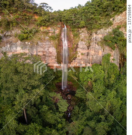 Cassilandia, Mato Grosso do Sul, Brazil - 04 05 2024: Cachoeira do Socorro waterfall aerial Cassilandia, Mato Grosso do Sul, Brazil - 04 05 2024: Cachoeira do Socorro waterfall aerial 137298664