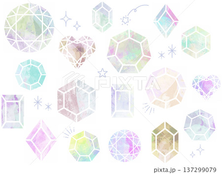 カラフル　宝石　カット　素材セット	 137299079