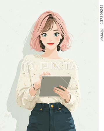 美優シリーズ：タブレットを操作する若い女性　デジタル学習やIT教育をイメージ 137299242