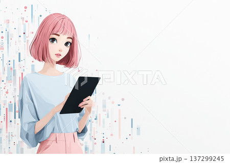 絵美シリーズ：タブレットでデータ分析をする若い女性　データリテラシーとデジタル教育のイメージ 137299245