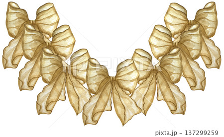 Watercolor illustration of a garland frame made of coquette bows. Cute hand drawn design, perfect for Valentines Day cards, invitations, posters. Watercolor illustration of a garland frame made of coquette bows. Cute hand drawn design, perfect for Valentines Day cards, invitations, posters. 137299259