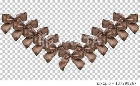 Watercolor illustration of a garland frame made of coquette bows. Cute hand drawn design, perfect for Valentines Day cards, invitations, posters. 137299267