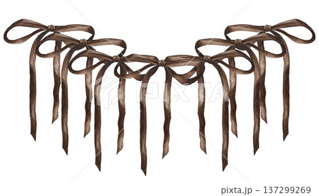 Watercolor illustration of a garland frame made of coquette bows. Cute hand drawn design, perfect for Valentines Day cards, invitations, posters. Watercolor illustration of a garland frame made of coquette bows. Cute hand drawn design, perfect for Valentines Day cards, invitations, posters. 137299269