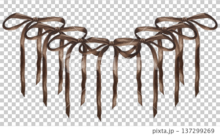 Watercolor illustration of a garland frame made of coquette bows. Cute hand drawn design, perfect for Valentines Day cards, invitations, posters. Watercolor illustration of a garland frame made of coquette bows. Cute hand drawn design, perfect for Valentines Day cards, invitations, posters. 137299269